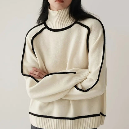 Color-Blocked Knit Sweater for Women - Stylish and Cozy Knitwear for Autumn and Winter