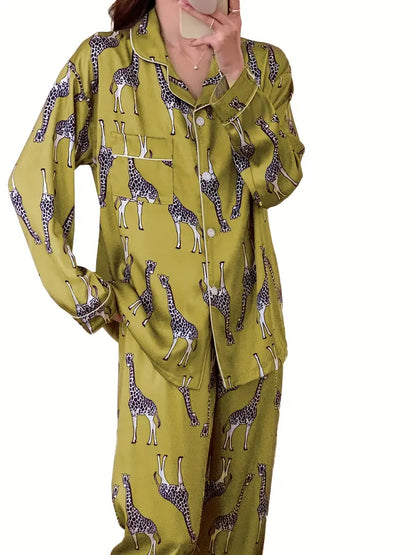 European Style Elegant Y2K Pajamas for Women - Trendy Spring & Autumn Sleepwear with Aesthetic Print