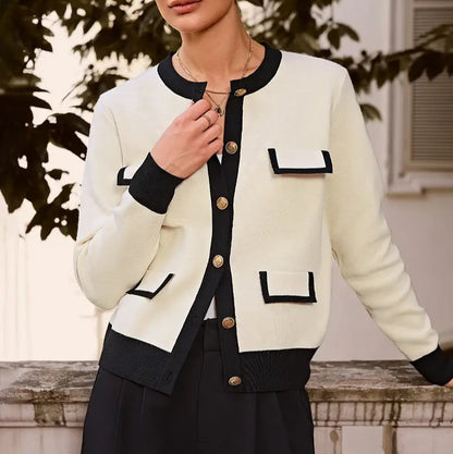 Elegant Women’s Long Sleeve Knit Cardigan - Solid Color Button-Up for Autumn and Spring