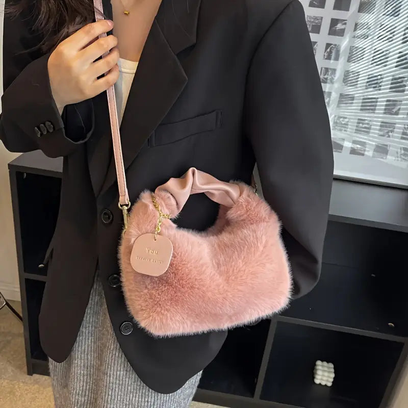 Women's Chic Faux Fur Crossbody Bag - Soft and Stylish Winter Shoulder Purse