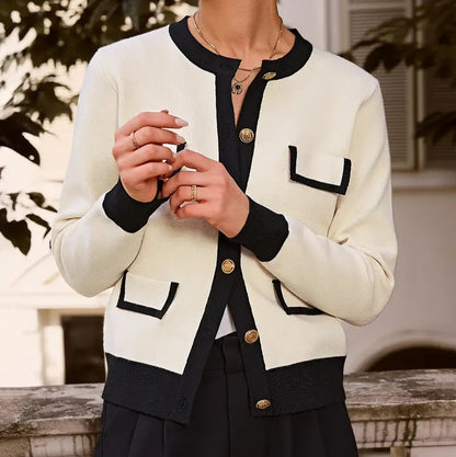 Elegant Women’s Long Sleeve Knit Cardigan - Solid Color Button-Up for Autumn and Spring