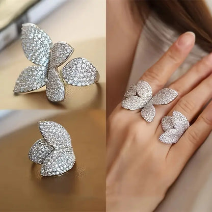 Elegant Butterfly-Inspired Open Ring with Sparkling Cubic Zirconia - Statement Jewelry for Women