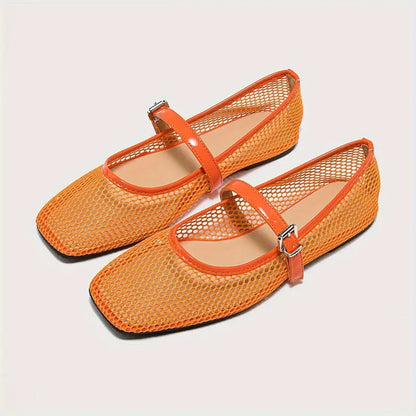 Women’s Mesh Ballet Flats - Breathable Square Toe Casual Sandals with Soft Sole for Everyday Wear