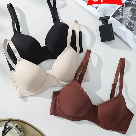 3-Pack Women’s Solid Color Push-Up Bras - Comfortable Underwire Anti-Sagging Support with Non-Removable Padding