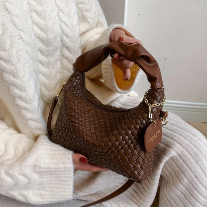 Woven Pattern Mini Hobo Bag - Stylish Women’s Crossbody Handbag with Ruched Design