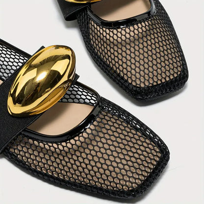 Women’s Metallic Slip-On Flats - Lightweight Breathable Mesh Walking Shoes with a Sleek Finish