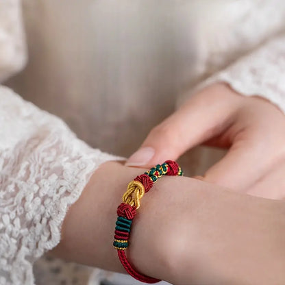 Mo Xiangli Hand-Woven Beaded Bracelet with Golden Accents - Vintage Ethnic Lucky Jewelry