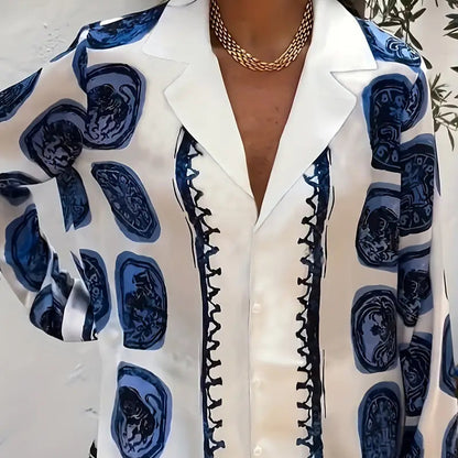 Blue Abstract Print Two-Piece Pants Set – Fashionable and Chic Women’s Outfit