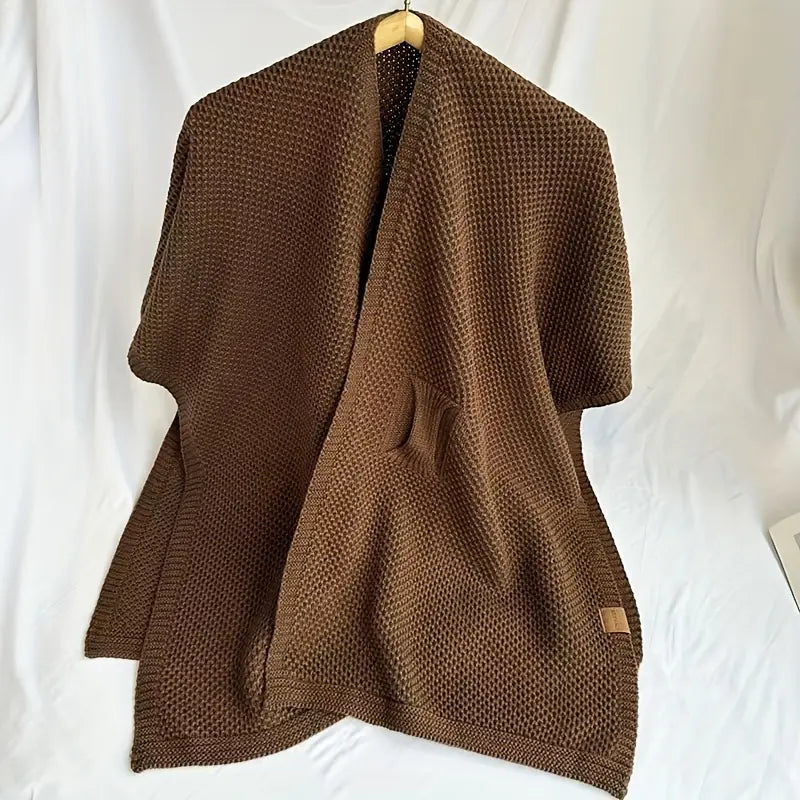 Solid Color Knitted Cross Shawl Cardigan Poncho for Autumn and Winter