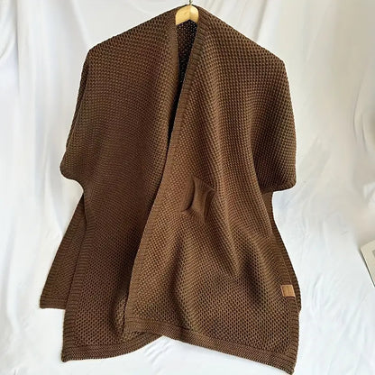 Solid Color Knitted Cross Shawl Cardigan Poncho for Autumn and Winter