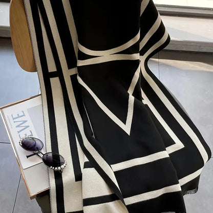 Plus Size Geo Print Color Block Shawl Top - Women’s Elegant Open-Front Cover-Up for Fall and Winter