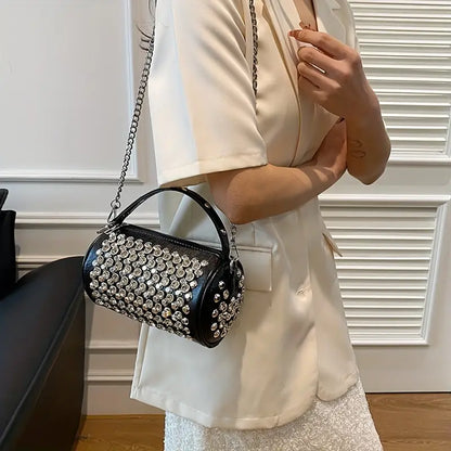 Mini Glitter Rhinestone Cylinder Bag - Trendy Y2K Style Chain Crossbody Purse for Women’s Party Looks