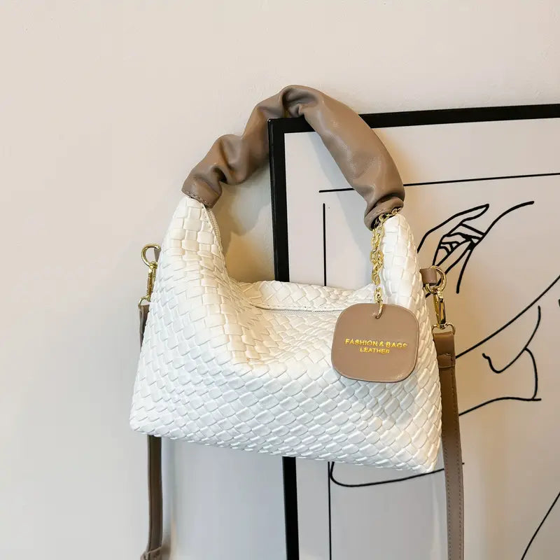 Woven Pattern Mini Hobo Bag - Stylish Women’s Crossbody Handbag with Ruched Design