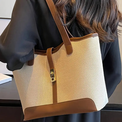 Large Capacity PU Leather Tote Bag - Stylish Women’s Casual Work Bag with Zipper Closure