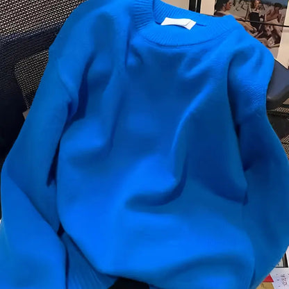 Solid Color Crew Neck Sweater for Women - Casual Long Sleeve Fall Winter Knit Top