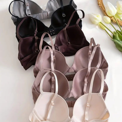 6pcs Solid Seamless Push-Up Bra Set - Comfortable Underwire Lingerie for Women’s Daily Wear