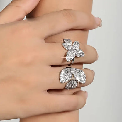 Elegant Butterfly-Inspired Open Ring with Sparkling Cubic Zirconia - Statement Jewelry for Women