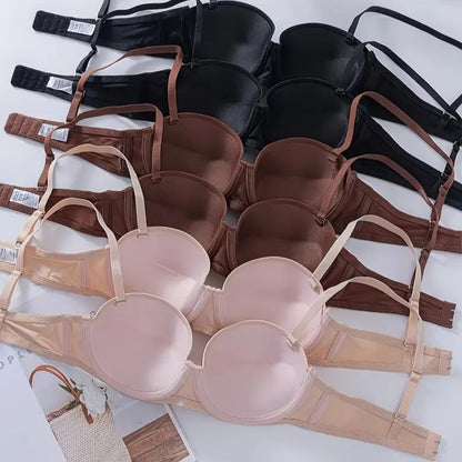 6-Pack Strapless Push-Up Bras - High-Support Underwire Lingerie with Non-Removable Padding for Women