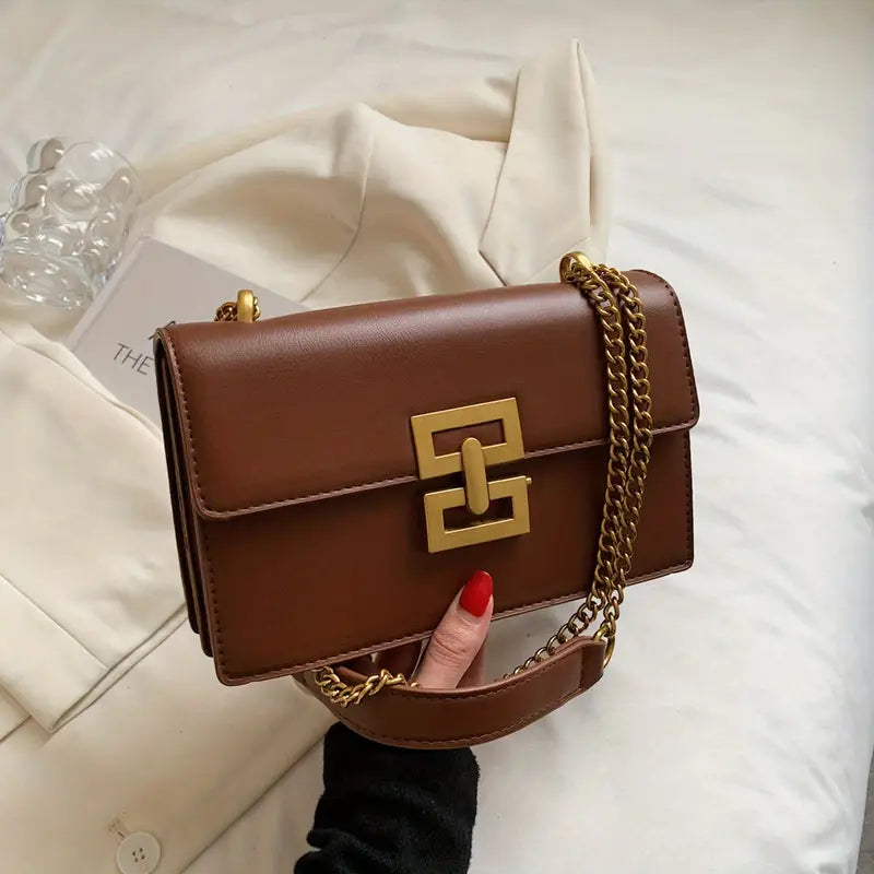 Minimalist Classic Crossbody Bag - Square PU Leather Flap Women’s Casual Handbag & Shoulder Bag