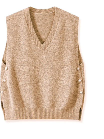 V-Neck Knitted Vest with Side Buttons – Stylish Women’s Casual Knit Top