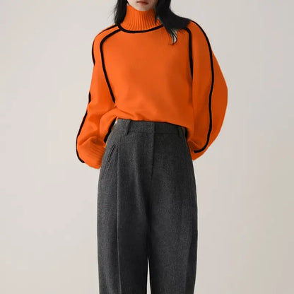 Color-Blocked Knit Sweater for Women - Stylish and Cozy Knitwear for Autumn and Winter