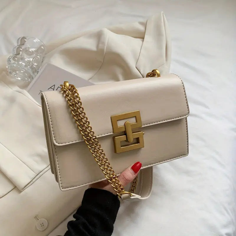 Minimalist Classic Crossbody Bag - Square PU Leather Flap Women’s Casual Handbag & Shoulder Bag