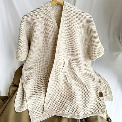 Solid Color Knitted Cross Shawl Cardigan Poncho for Autumn and Winter