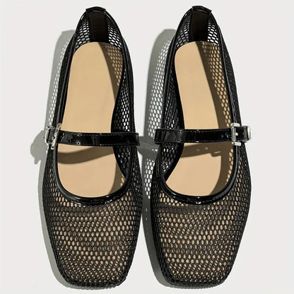 Women’s Mesh Ballet Flats - Breathable Square Toe Casual Sandals with Soft Sole for Everyday Wear