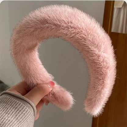 Elegant Plush Headband for Women - Soft Hair Accessory for Autumn & Winter