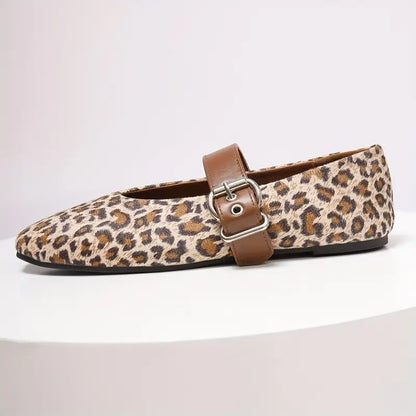 Elegant Women’s Ballet Flats - Comfortable Square Toe Slip-On Shoes with Buckle Closure