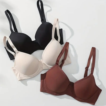 3-Pack Women’s Solid Color Push-Up Bras - Comfortable Underwire Anti-Sagging Support with Non-Removable Padding