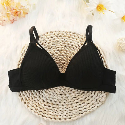 3pcs Ribbed Wireless Push-Up Bra Set - Sexy and Comfy Chest Strap Lingerie for Women