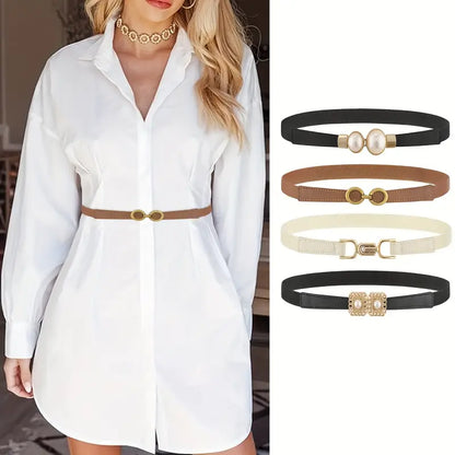 3pcs/4pcs Slim Waist Belts Set - Versatile Elastic Decorative Belts in Black, White, Camel, and Multi-color for Women