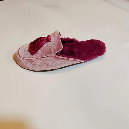 Honey Girl Princess Style Velvet House Slippers with Hand-Stitched Tassel – Cozy Winter Indoor Footwear