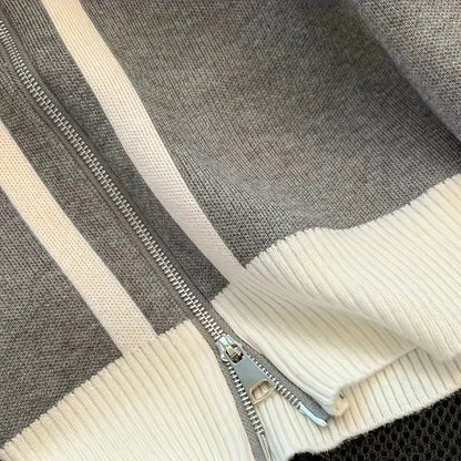 Color Block Zip-Up Knit Cardigan for Women – Stylish Turtle Neck Long Sleeve Sweater for Fall & Winter