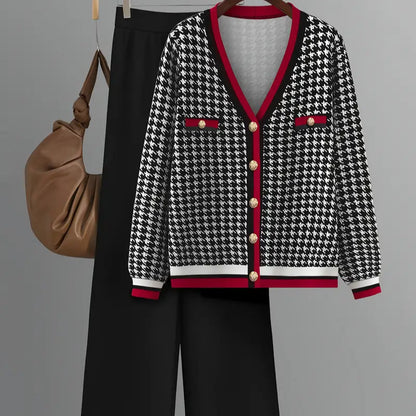 Women’s Thousand-Bird Print Top and Pants Elegant Suit - Stylish and Sophisticated Outfit