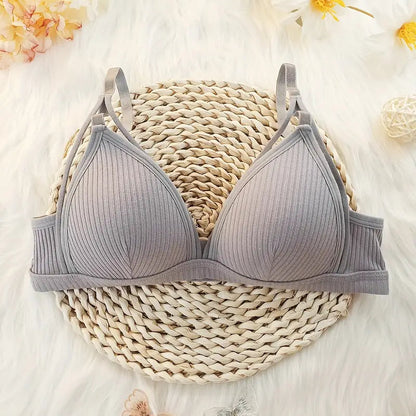 3pcs Ribbed Wireless Push-Up Bra Set - Sexy and Comfy Chest Strap Lingerie for Women