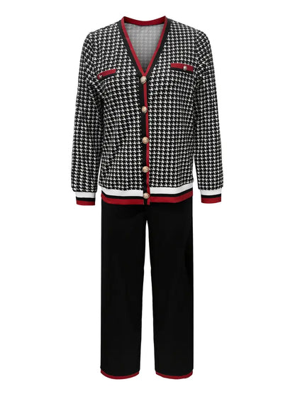 Women’s Thousand-Bird Print Top and Pants Elegant Suit - Stylish and Sophisticated Outfit