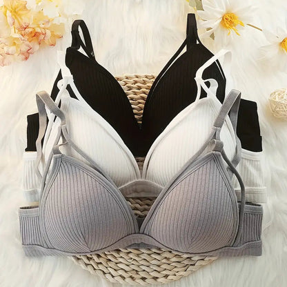 3pcs Ribbed Wireless Push-Up Bra Set - Sexy and Comfy Chest Strap Lingerie for Women