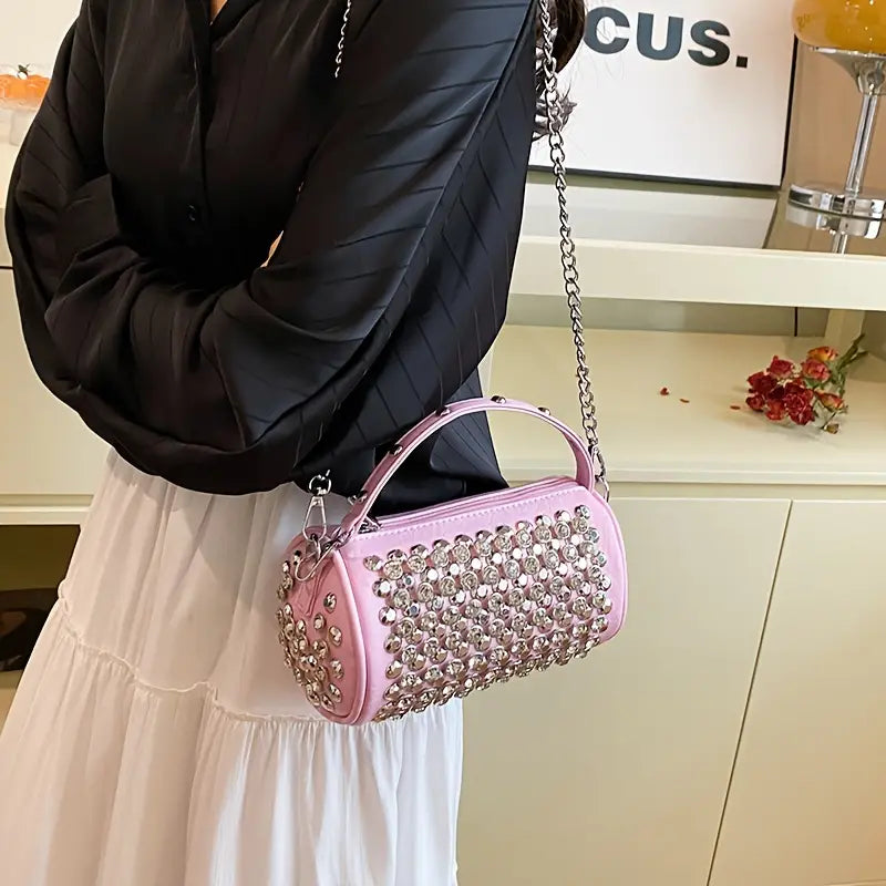 Mini Glitter Rhinestone Cylinder Bag