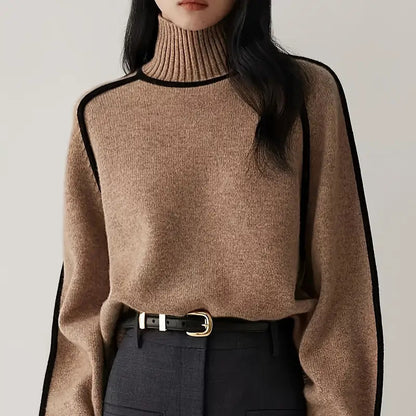 Color-Blocked Knit Sweater for Women - Stylish and Cozy Knitwear for Autumn and Winter