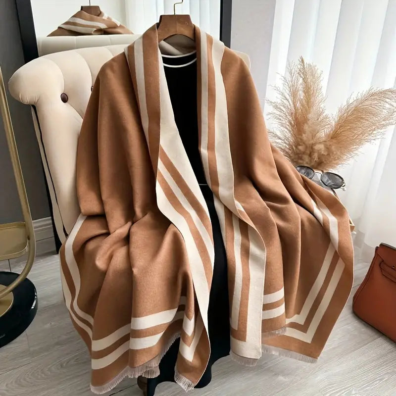 Color Block Jacquard Wrap – Stylish and Cozy Jacquard Woven Shawl for Women