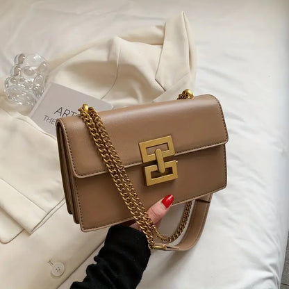 Minimalist Classic Crossbody Bag - Square PU Leather Flap Women’s Casual Handbag & Shoulder Bag