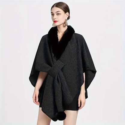Faux Fur Collar Cape for Women