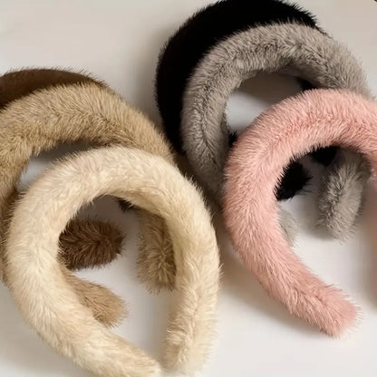 Elegant Plush Headband for Women - Soft Hair Accessory for Autumn & Winter