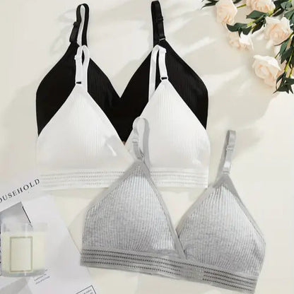 3pcs Ribbed Wireless Push-Up Bra Set - Sexy and Comfy Chest Strap Lingerie for Women