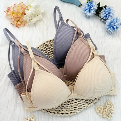 3pcs Ribbed Wireless Push-Up Bra Set - Sexy and Comfy Chest Strap Lingerie for Women