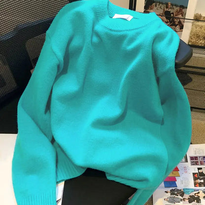 Solid Color Crew Neck Sweater for Women - Casual Long Sleeve Fall Winter Knit Top