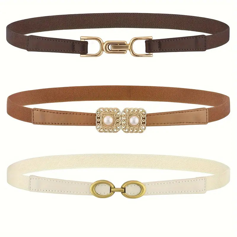 3pcs/4pcs Slim Waist Belts Set - Versatile Elastic Decorative Belts in Black, White, Camel, and Multi-color for Women