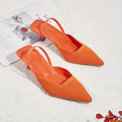 Elegant Women’s Pointed-Toe Slingback Sandals - Breathable Knit Kitten Heel Ankle Strap Shoes